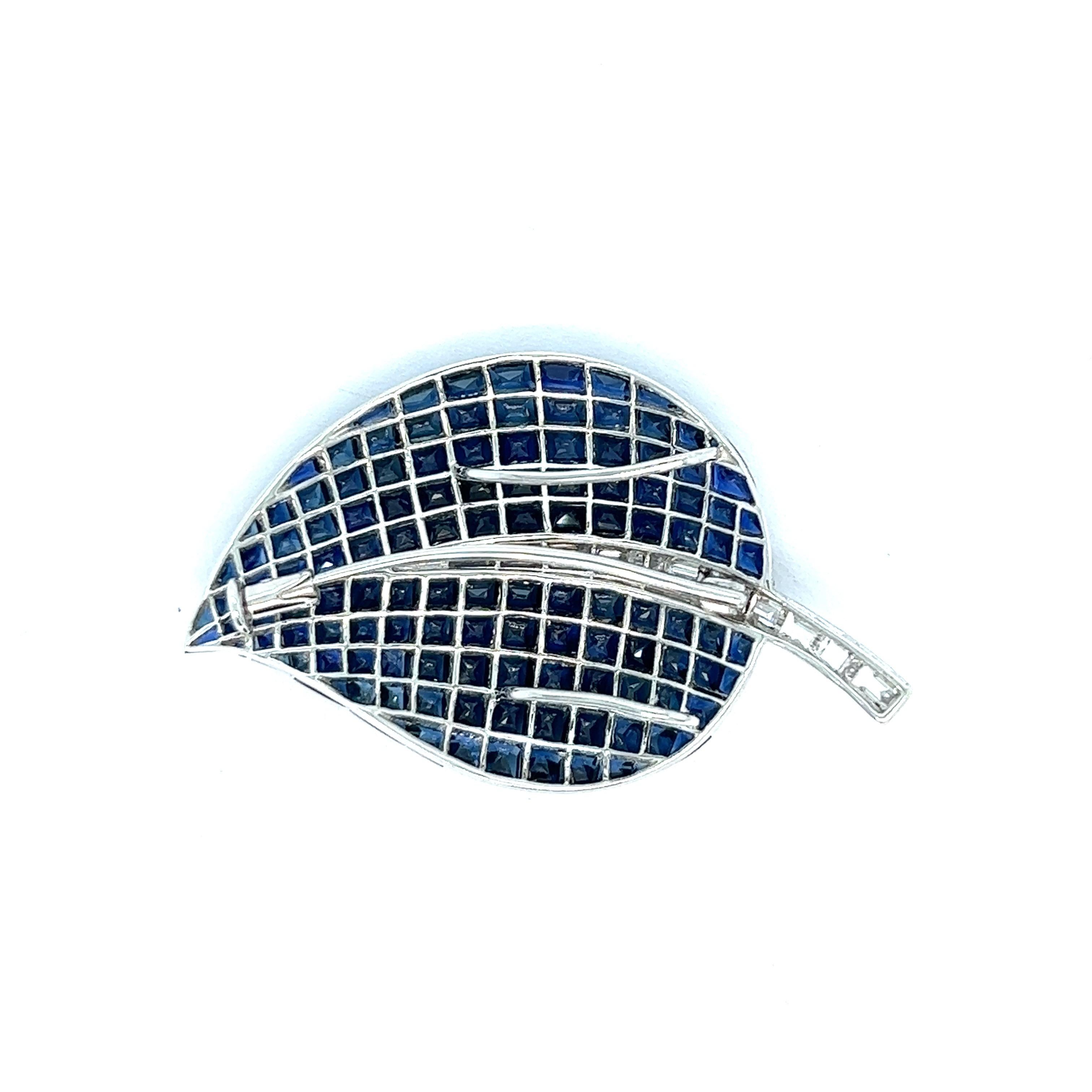 Women's Sapphire Diamond Leaf Brooch For Sale