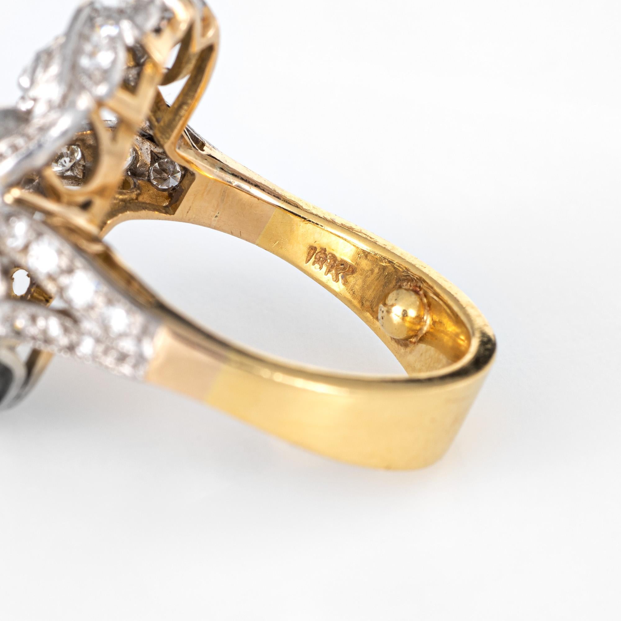 Sapphire Diamond Leaf Ring Vintage 18 Karat Yellow Gold Estate Fine Jewelry 1