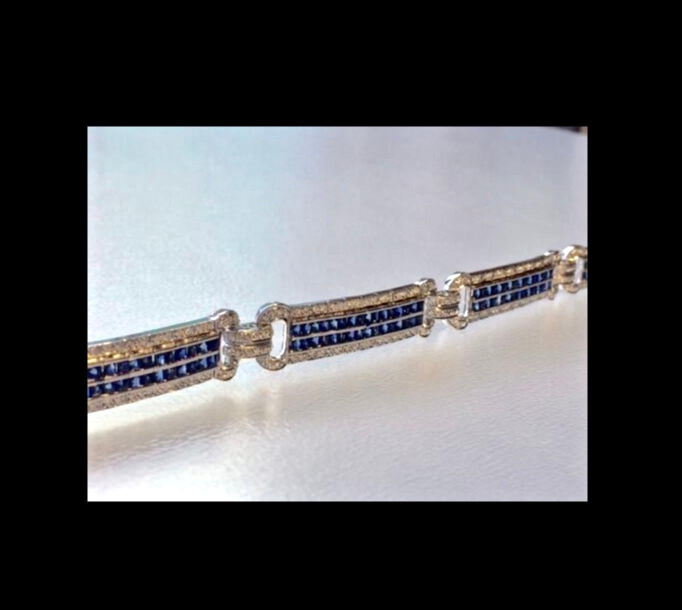 Sapphire Diamond Link Bracelet 18 Karat White Gold Estate Fine Jewelry For Sale 2