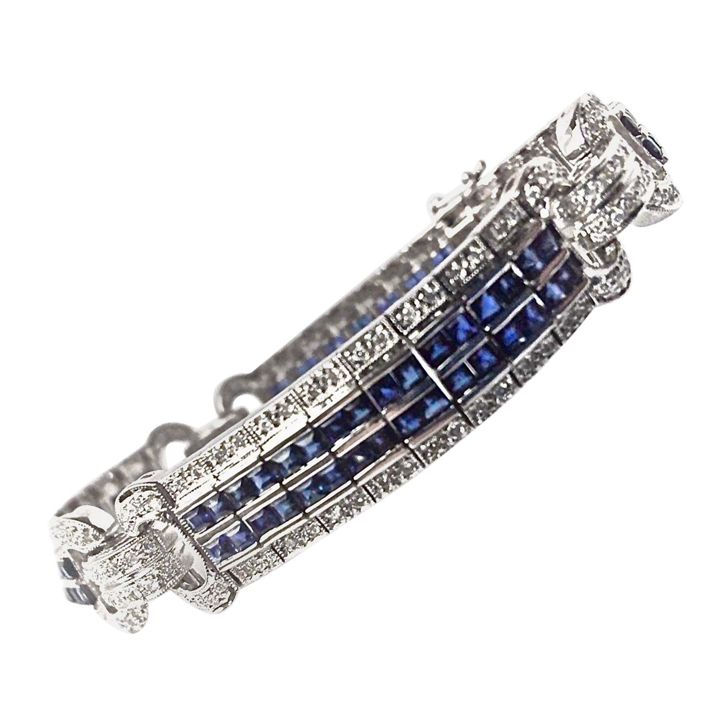 Saphir-Diamant-Gliederarmband aus 18 Karat Weißgold Estate Fine Jewelry