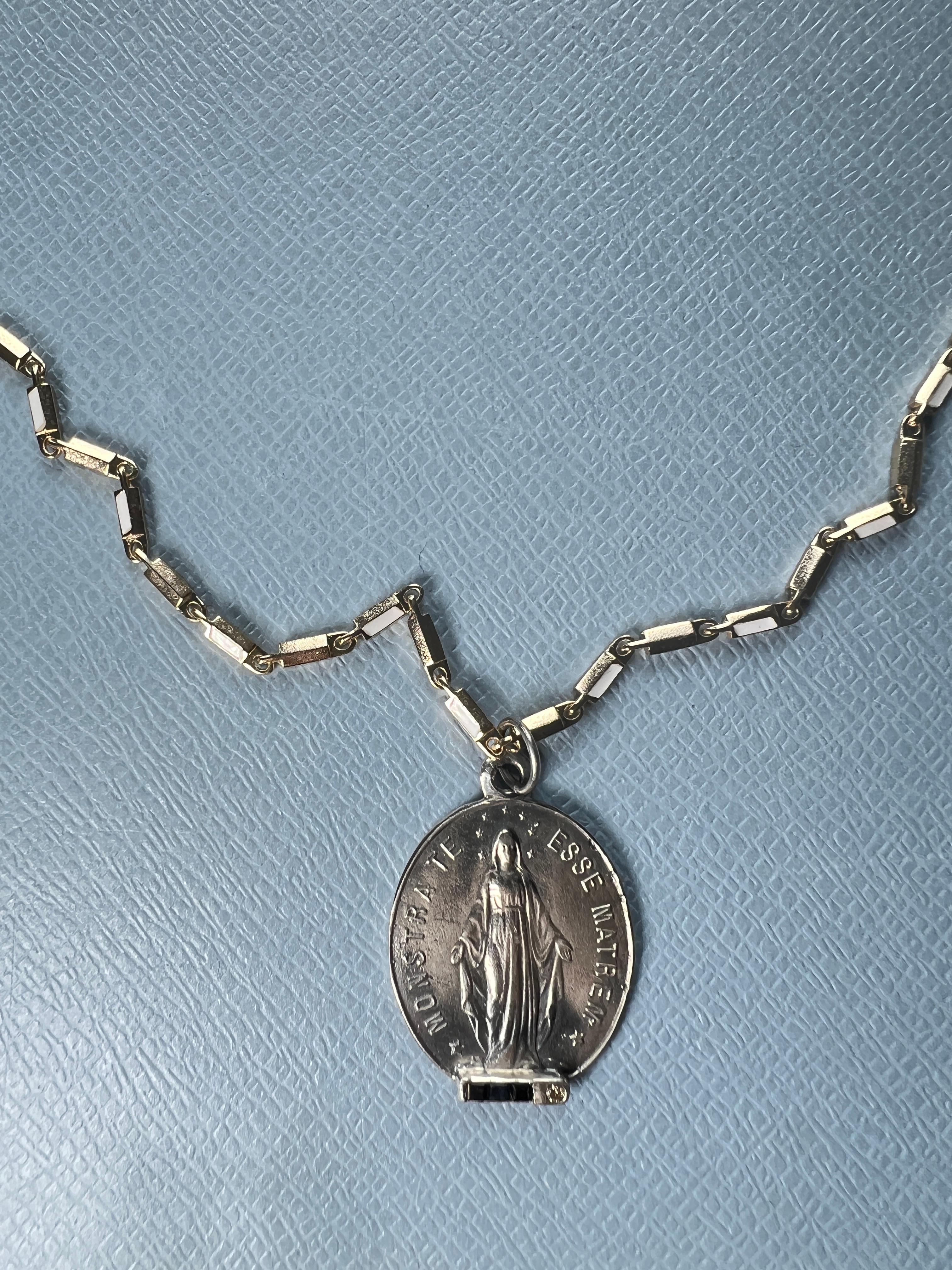 Brilliant Cut Miraculous Medal Oval Chain Necklace Sapphire Diamond For Sale