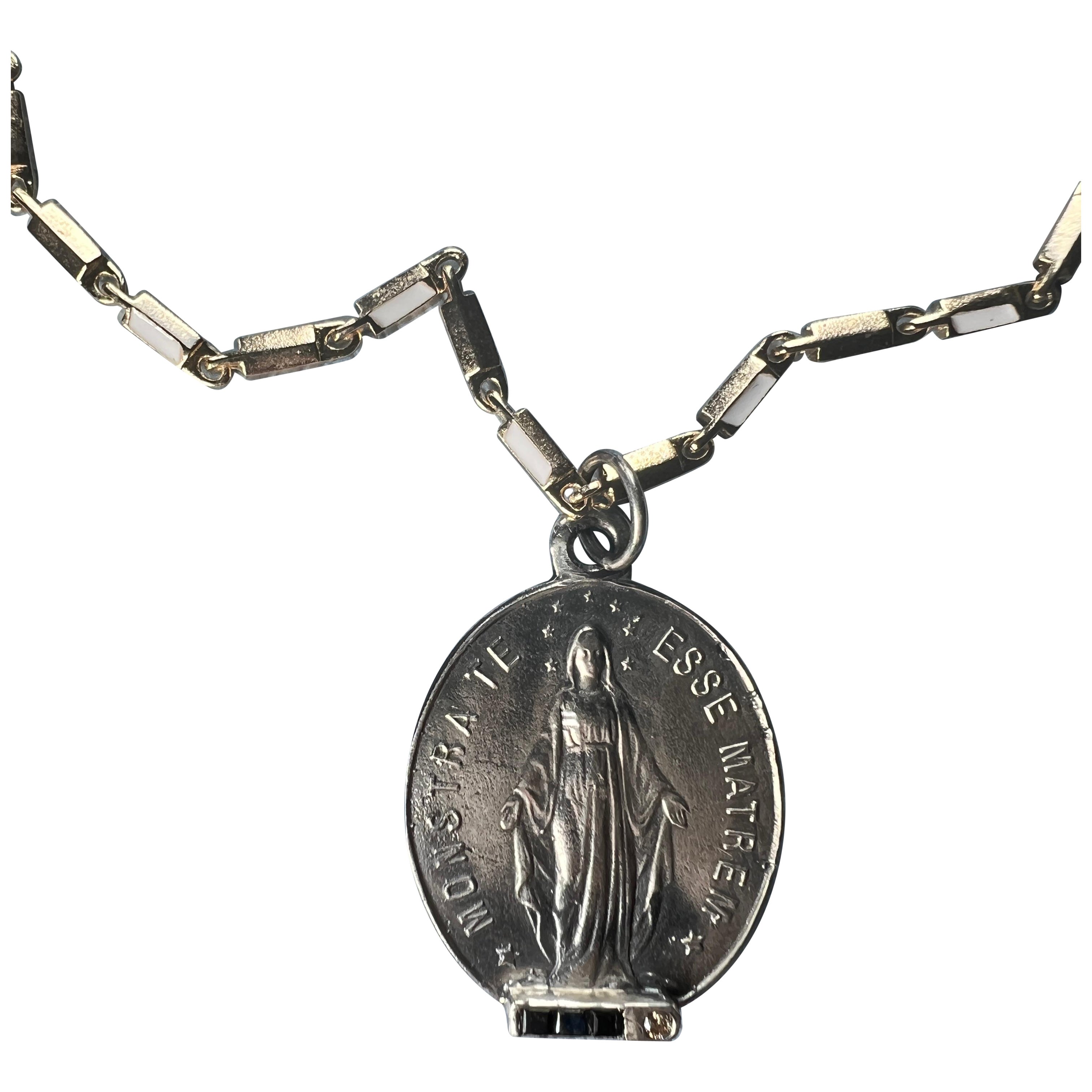 Medal Pendant Virgin Mary Necklace Blue Sapphire Diamond Silver J Dauphin