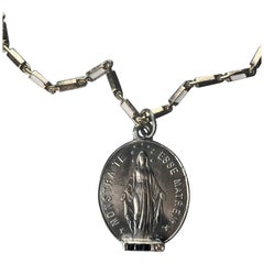 Sapphire Diamond Medal Necklace Silver & Gold Plated Virgin Mary