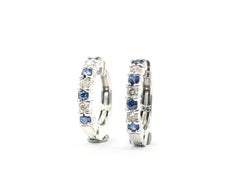 Sapphire & Diamond Mini Hoop Earrings in 14k White Gold