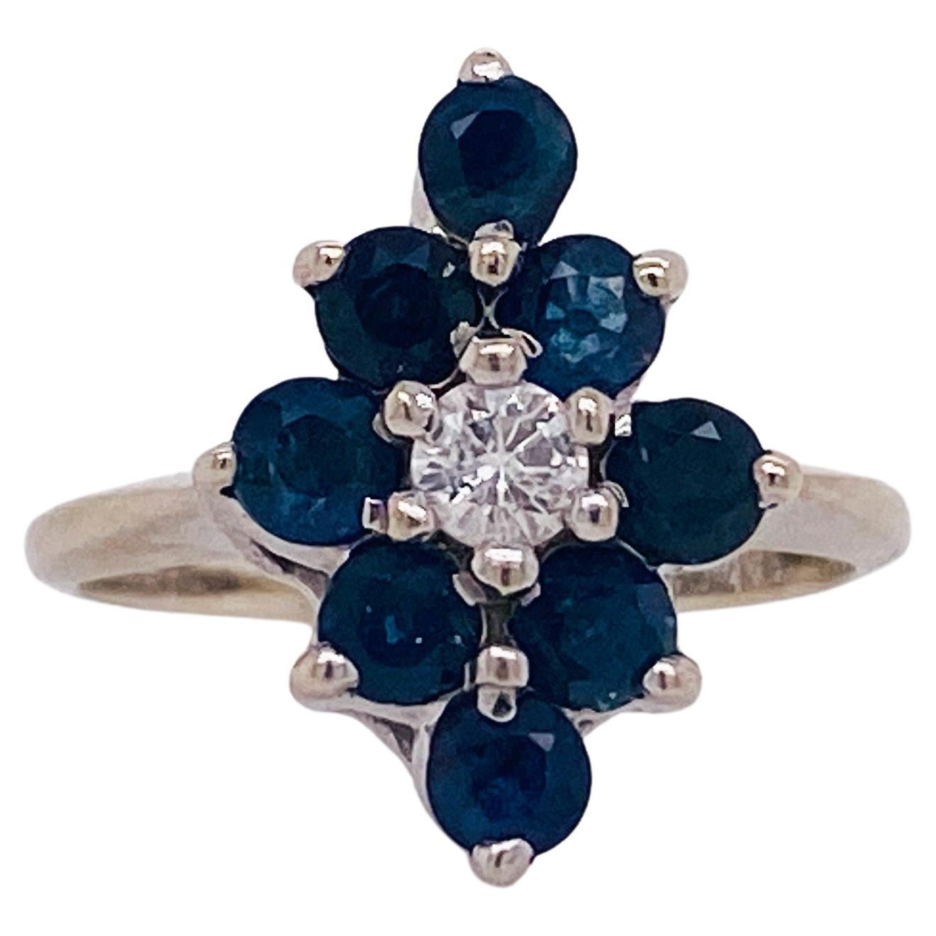 Sapphire Diamond Marquise Cluster Ring in 14k White Gold Queen of Diamonds For Sale