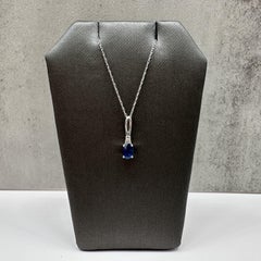 Sapphire Diamond Necklace 10kt White Gold Oval Blue Sapphire 18in New