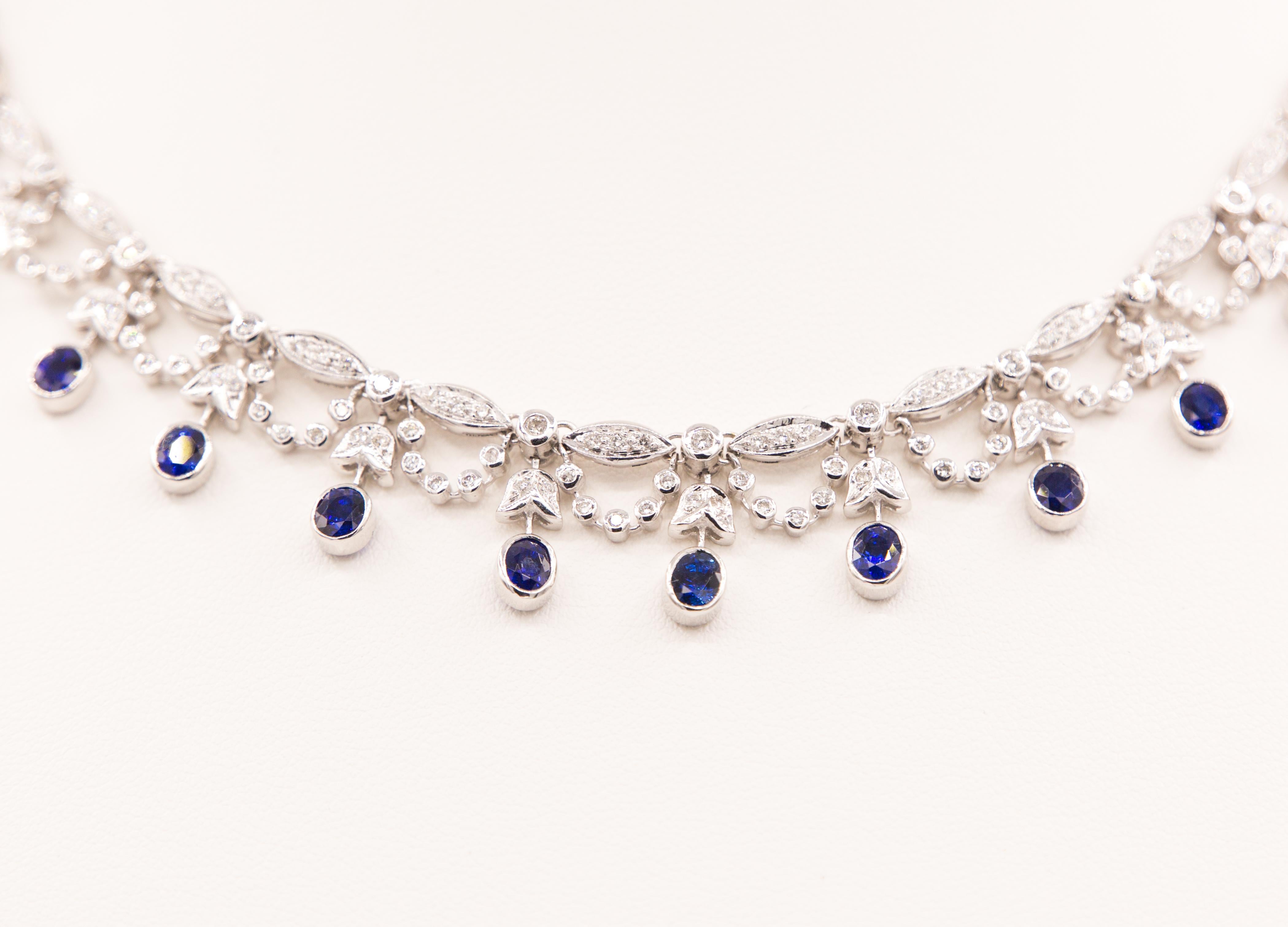 Collana con zaffiro e diamanti 18 K. in vendita 5