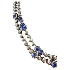 Sapphire & Diamond necklace 18Kt gold heavy necklace well made piece