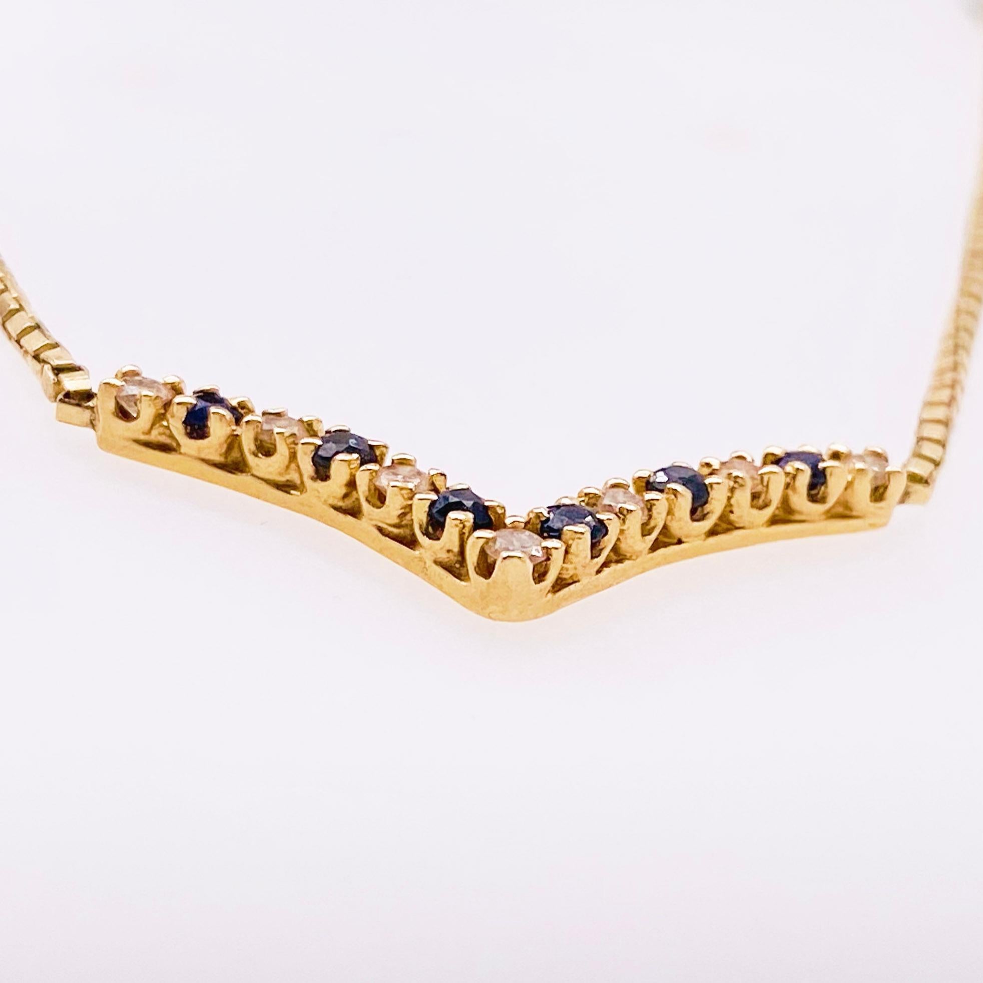 Saphir-Diamant-Halskette, Blauer Saphir, V-Halskette, Chevron, Schwere Box-Kette (Rundschliff) im Angebot