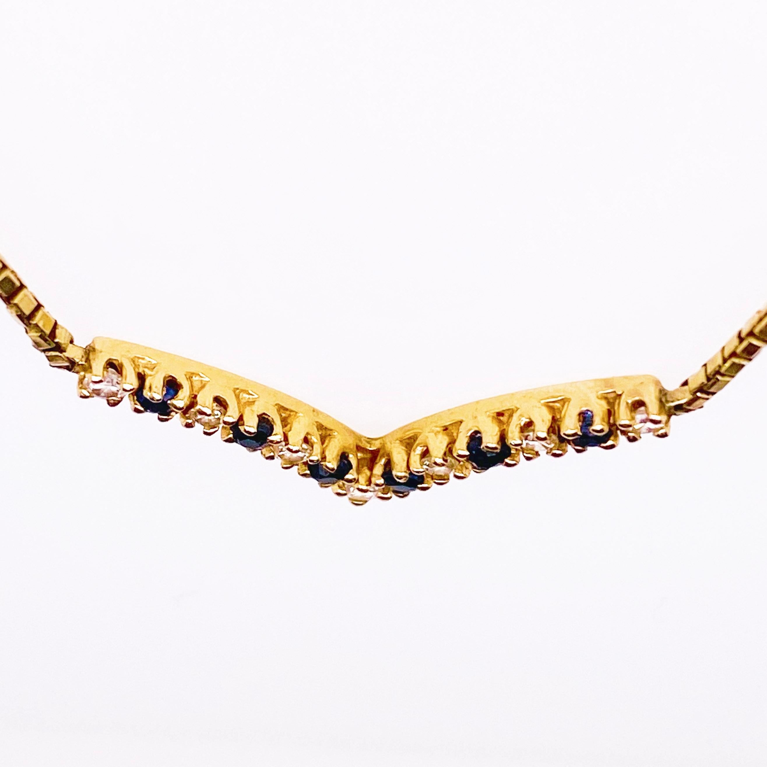 Saphir-Diamant-Halskette, Blauer Saphir, V-Halskette, Chevron, Schwere Box-Kette im Zustand „Neu“ im Angebot in Austin, TX