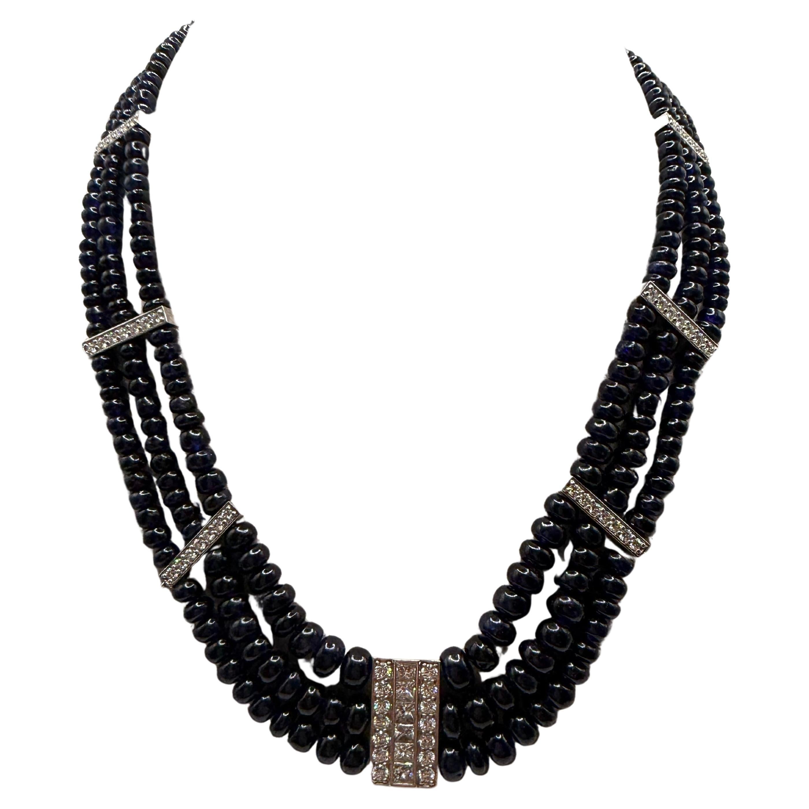 Collana di zaffiri e diamanti Estate 18KT, raro reperto di 5,28 carati in vendita