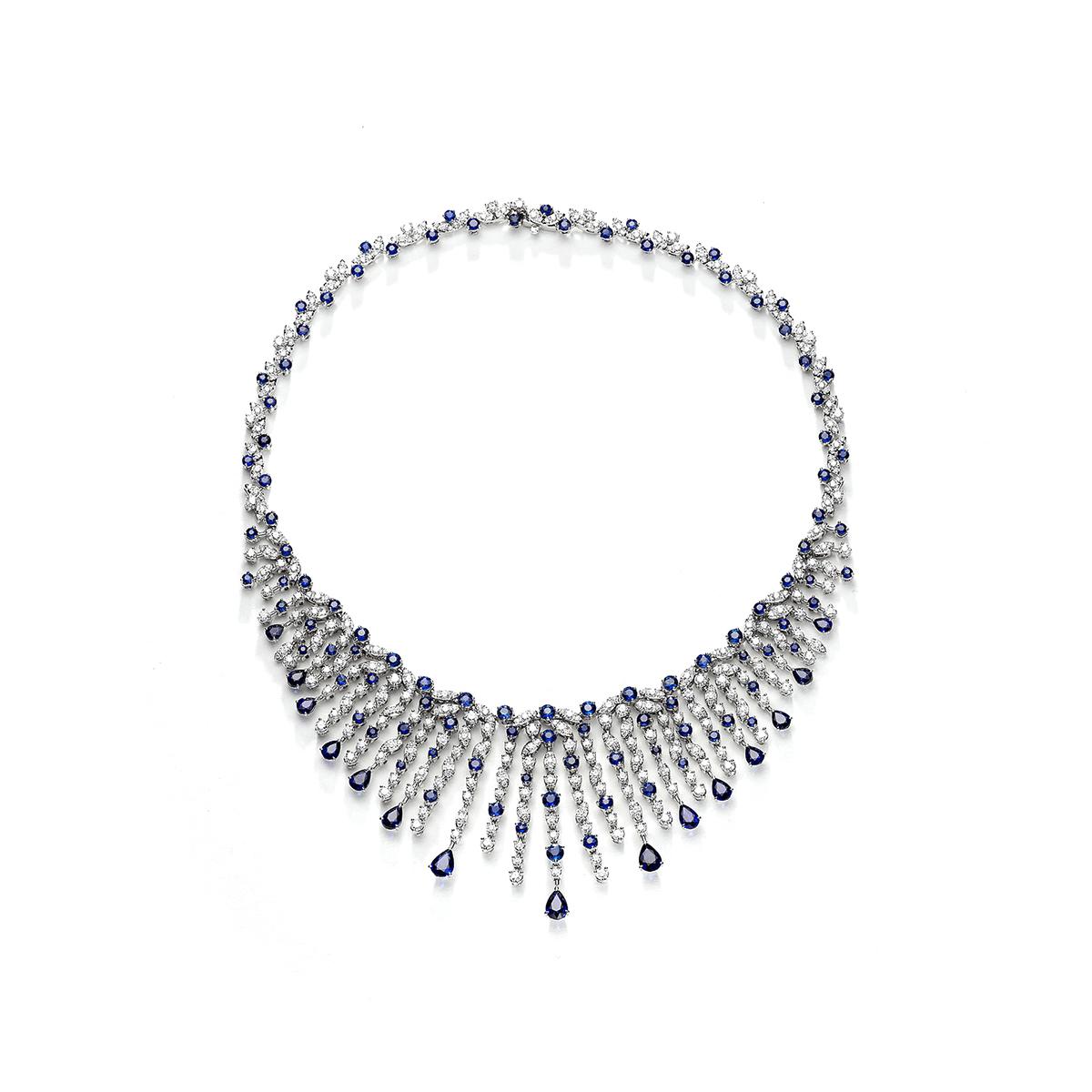 Necklace in 18kt white gold set with 116 sapphires 21.08 cts and 444 diamonds 11.86 cts