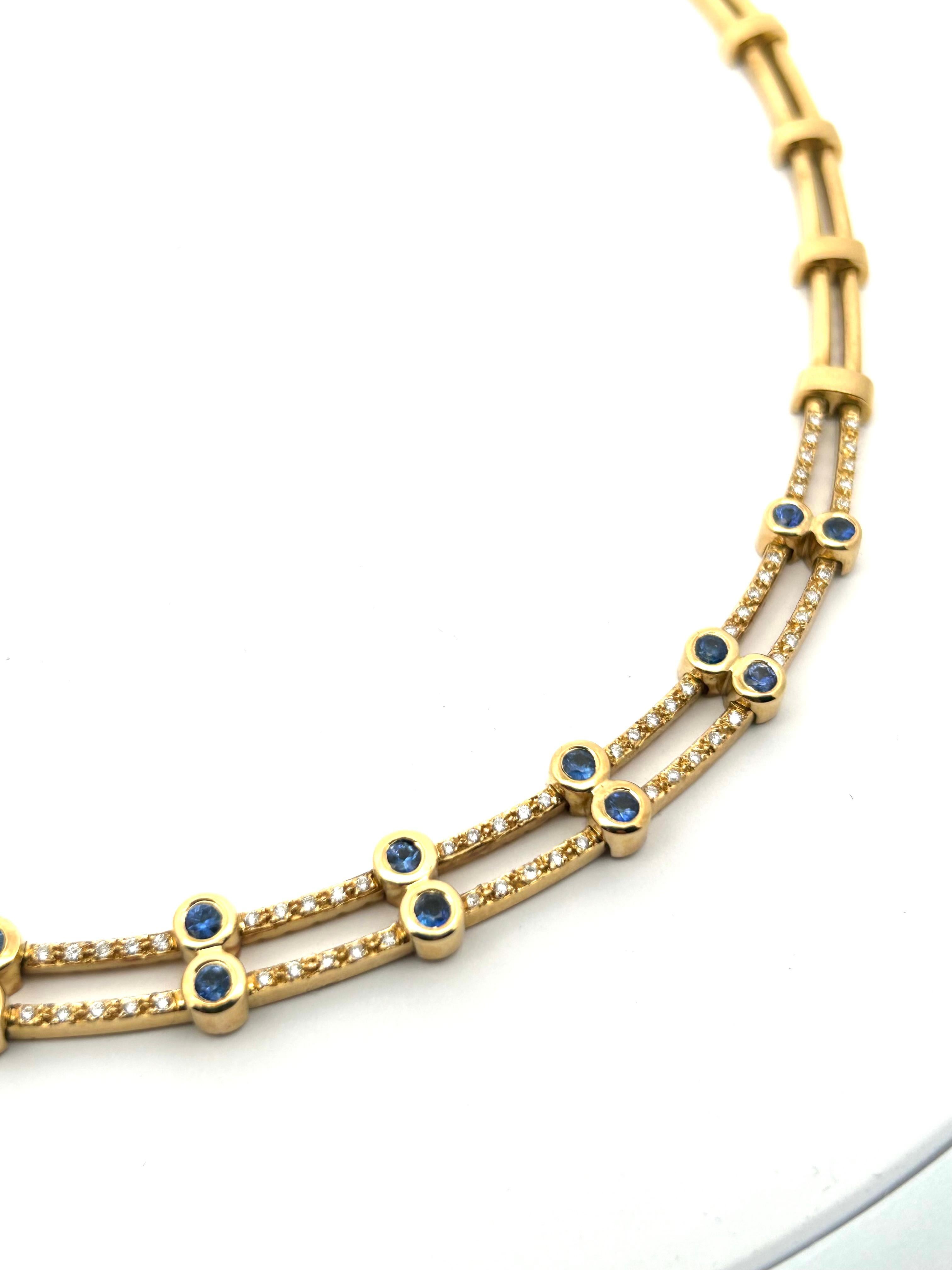 Saphir & Diamant Halskette (Rundschliff) im Angebot