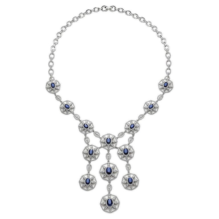 Sapphire Diamond Necklace For Sale at 1stDibs