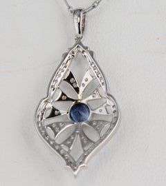 Sapphire Diamond Necklace in 14 Karat White Gold