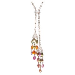 Sapphire Diamond Necklace Lariat Design by Ella Gafter