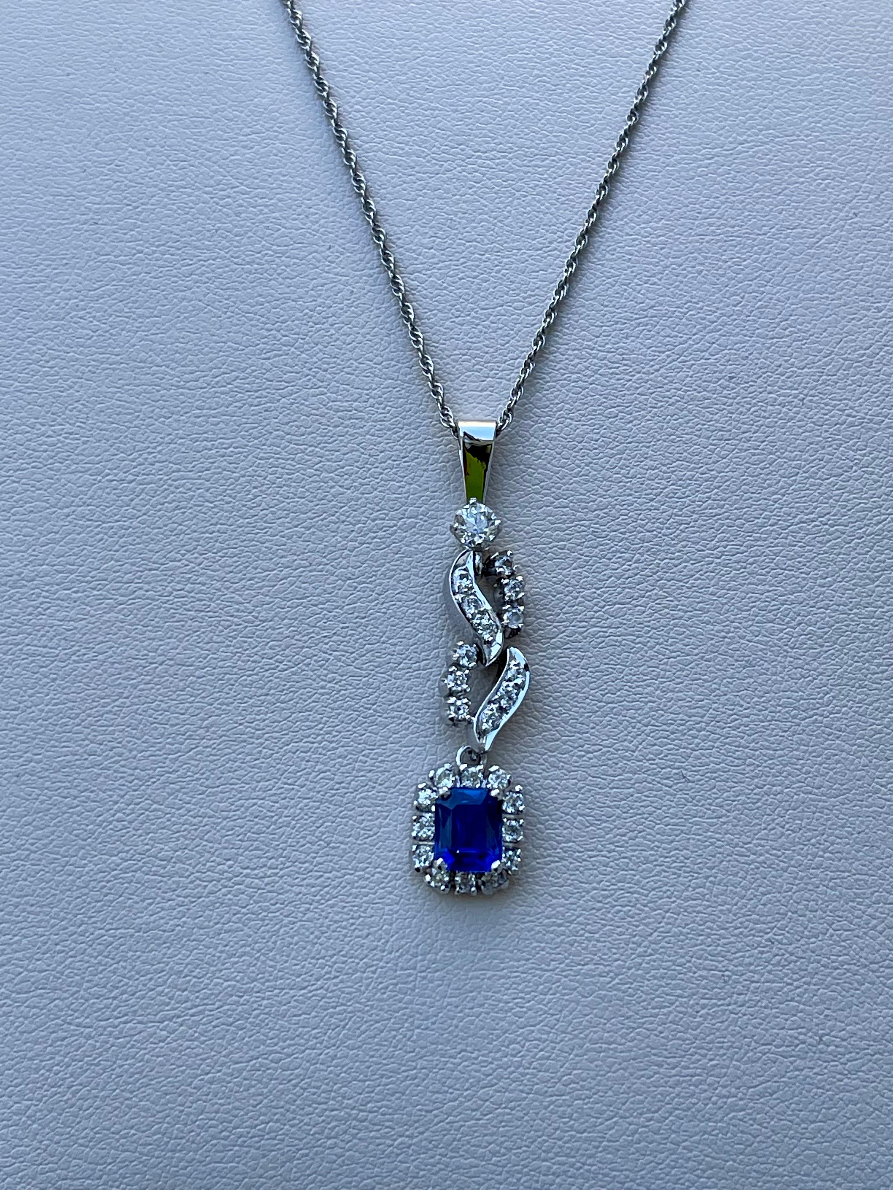 Sapphire & Diamond Necklace/ Pendant 14 Karat White Gold With Chain 18