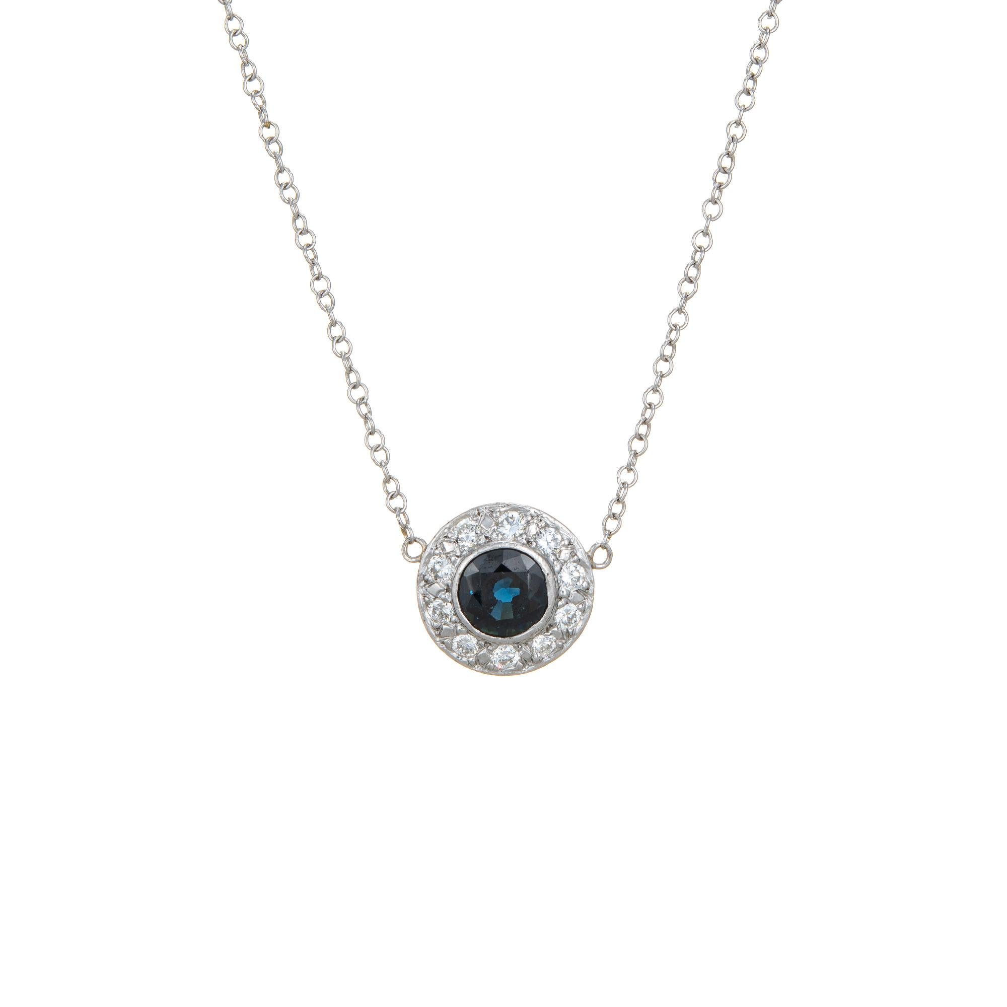 Round Cut Sapphire Diamond Necklace Platinum Vintage Chain Estate Fine Jewelry For Sale