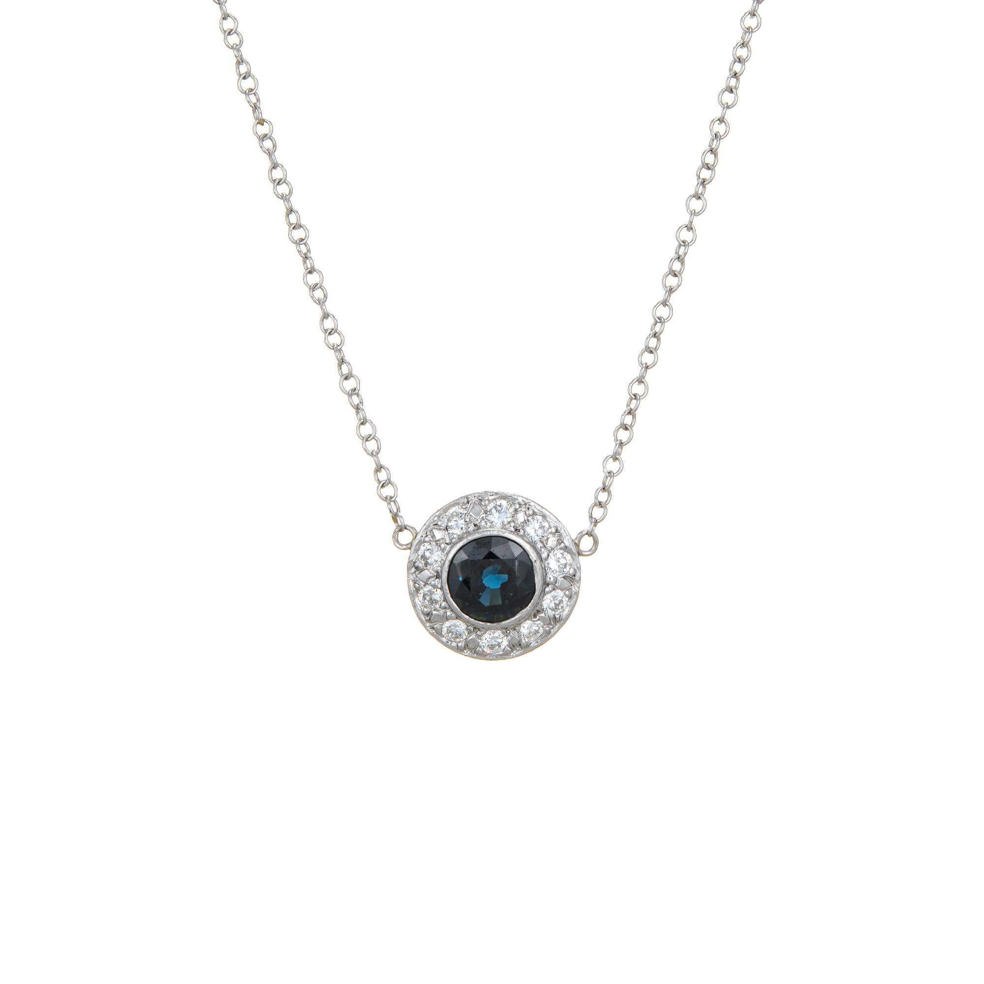 Saphir-Diamant-Halskette Platin Vintage 18,5 Kette Nachlass-Schmuck (Rundschliff)