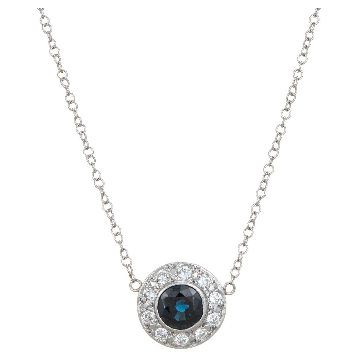 Sapphire Diamond Necklace Platinum Vintage Chain Estate Fine Jewelry For Sale