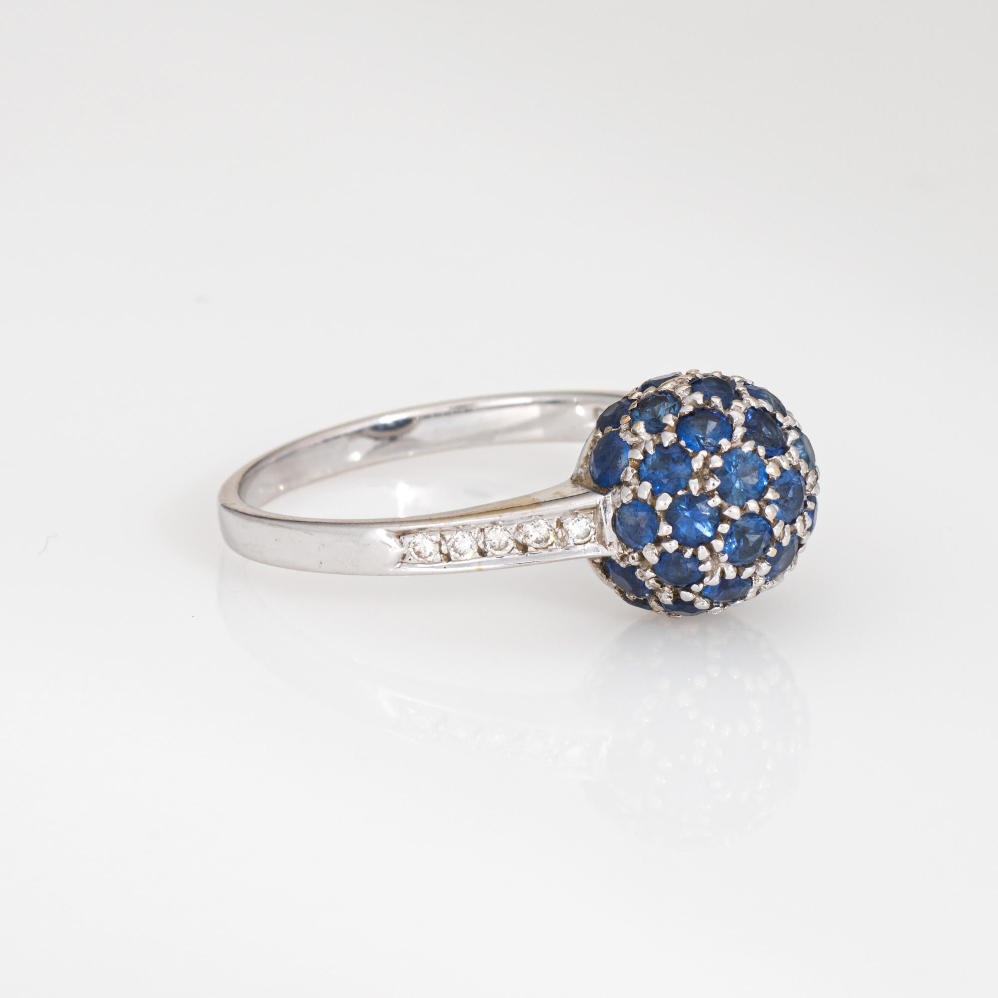 Contemporary Sapphire Diamond Orb Stacking Ring Sz 7 18k White Gold Band Estate Fine Jewelry For Sale