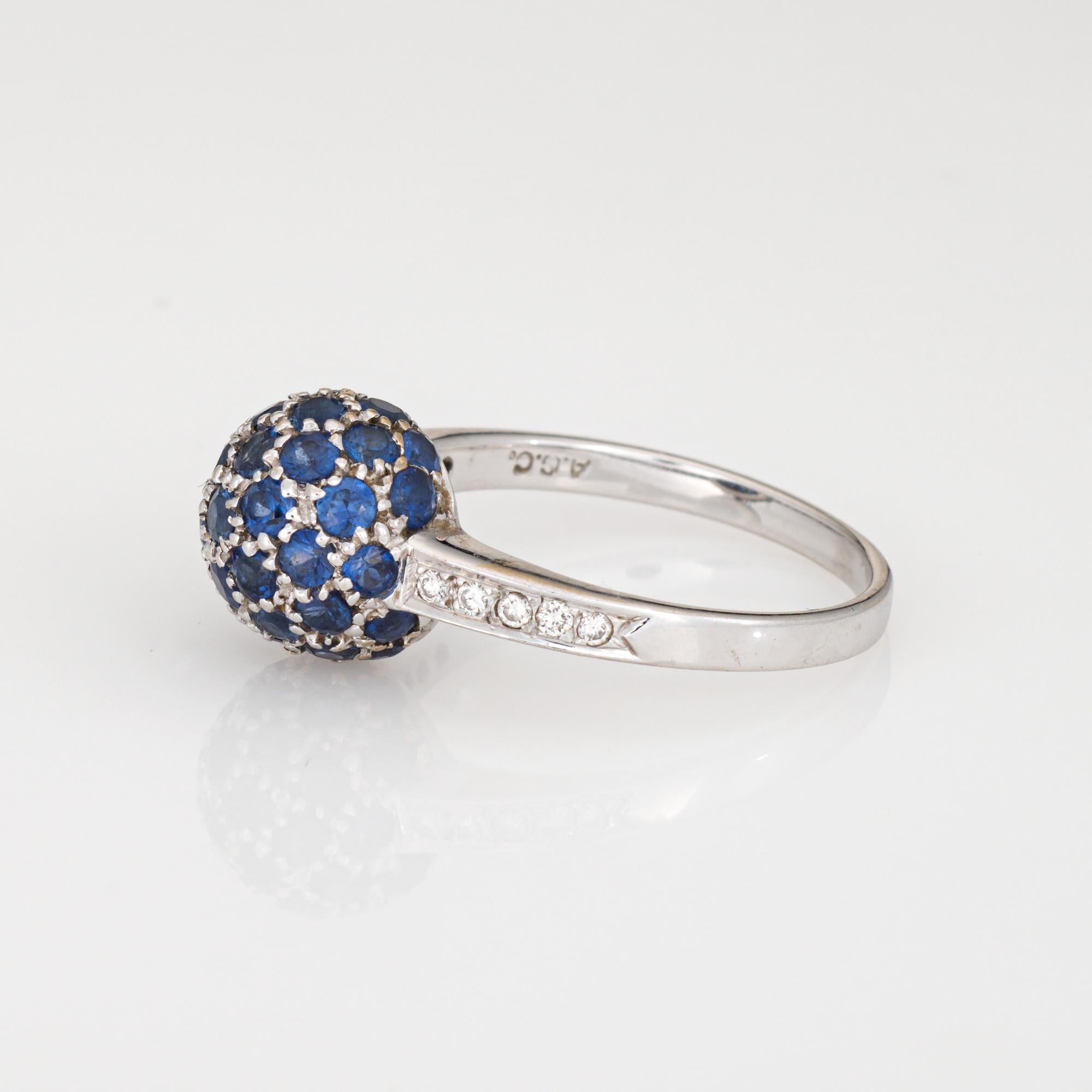 Round Cut Sapphire Diamond Orb Stacking Ring Sz 7 18k White Gold Band Estate Fine Jewelry For Sale
