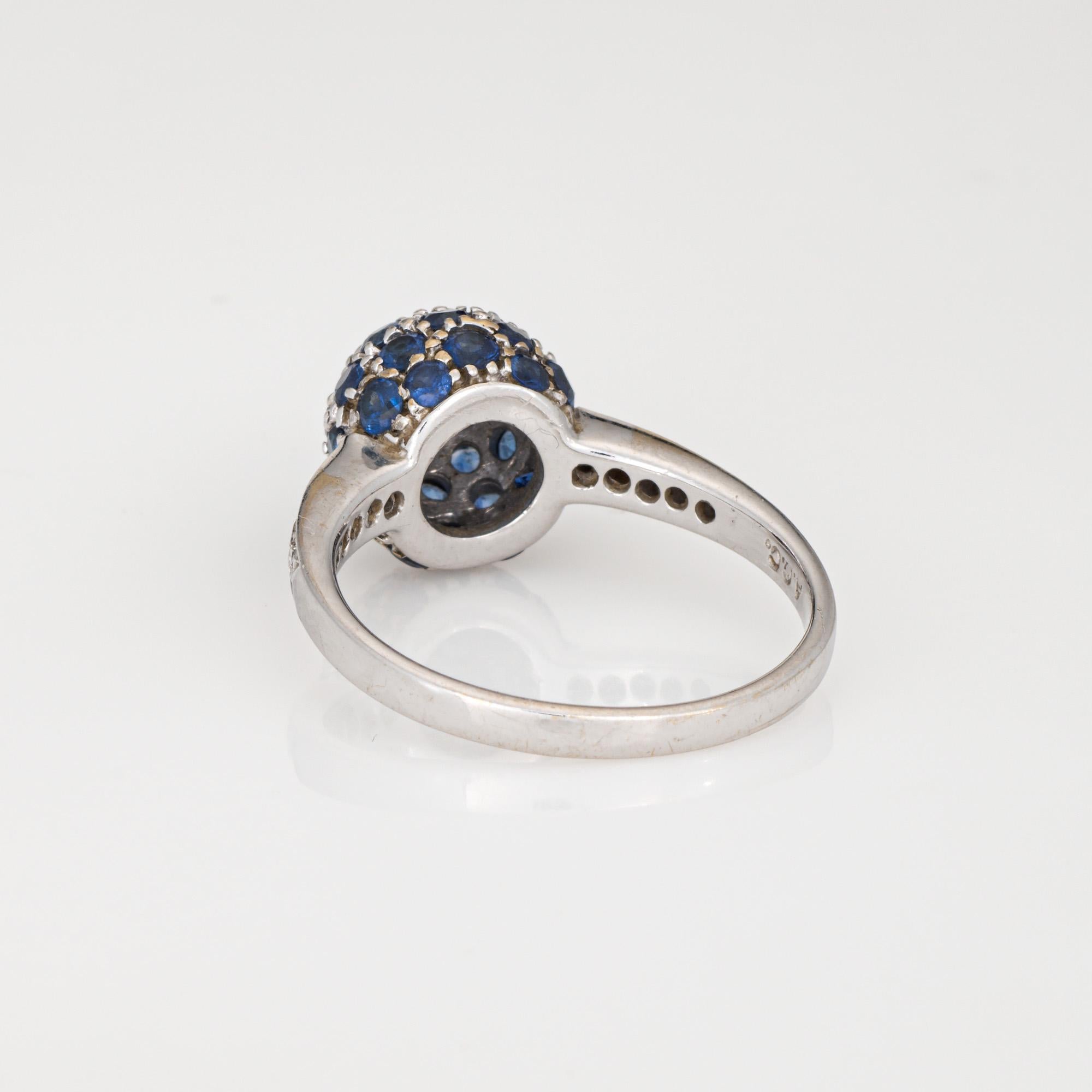 Sapphire Diamond Orb Stacking Ring Sz 7 18k White Gold Band Estate Fine Jewelry In Good Condition For Sale In Torrance, CA