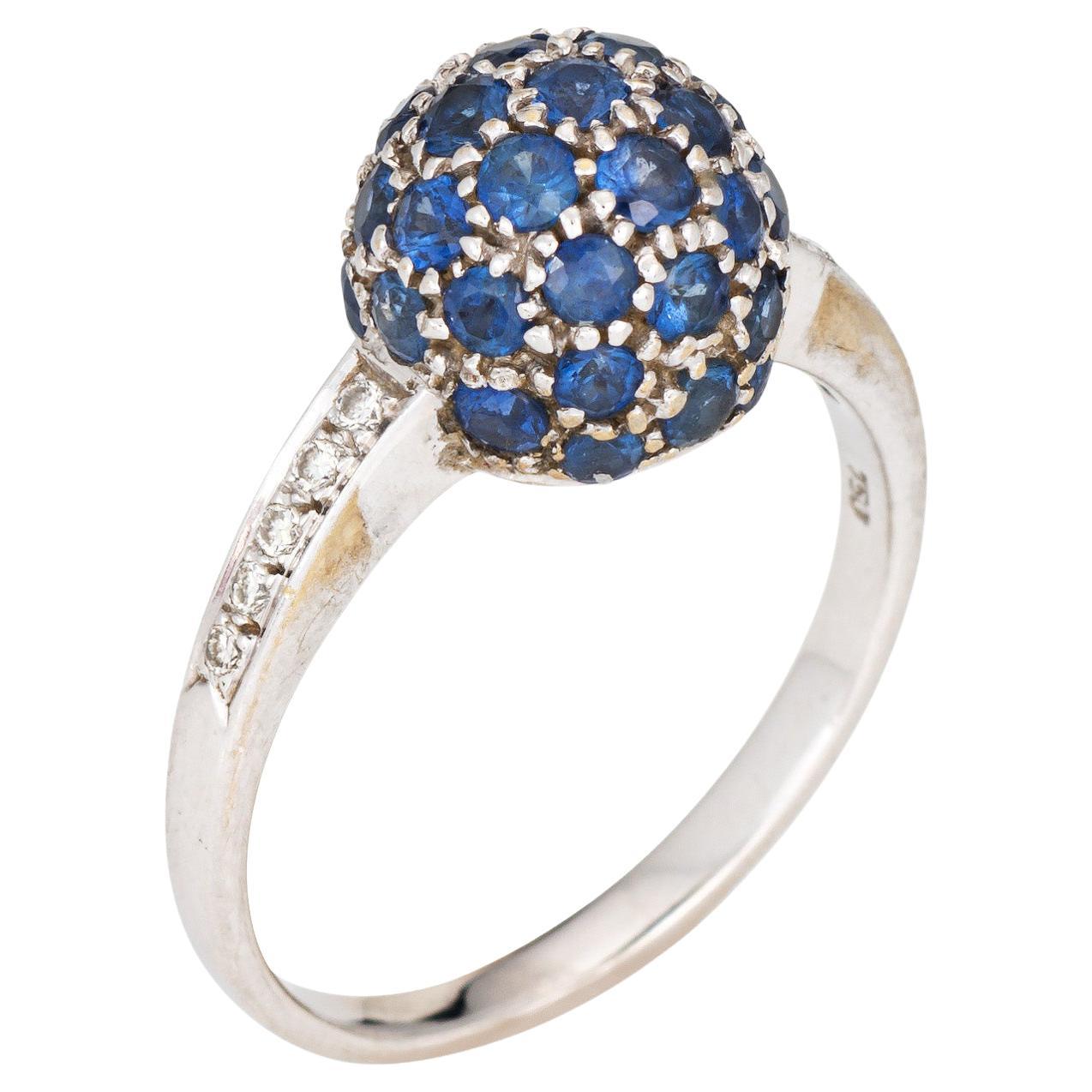 Sapphire Diamond Orb Stacking Ring Sz 7 18k White Gold Band Estate Fine Jewelry