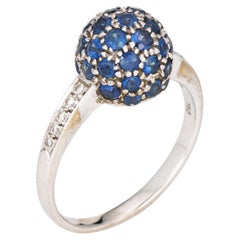Sapphire Diamond Orb Stacking Ring Sz 7 18k White Gold Band Estate Fine Jewelry