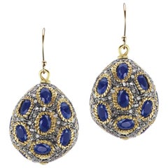 Sapphire Diamond Oval Bean Drop Earrings