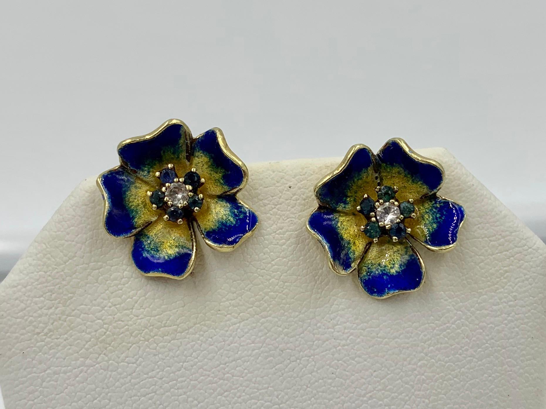 14k gold enamel flower earrings