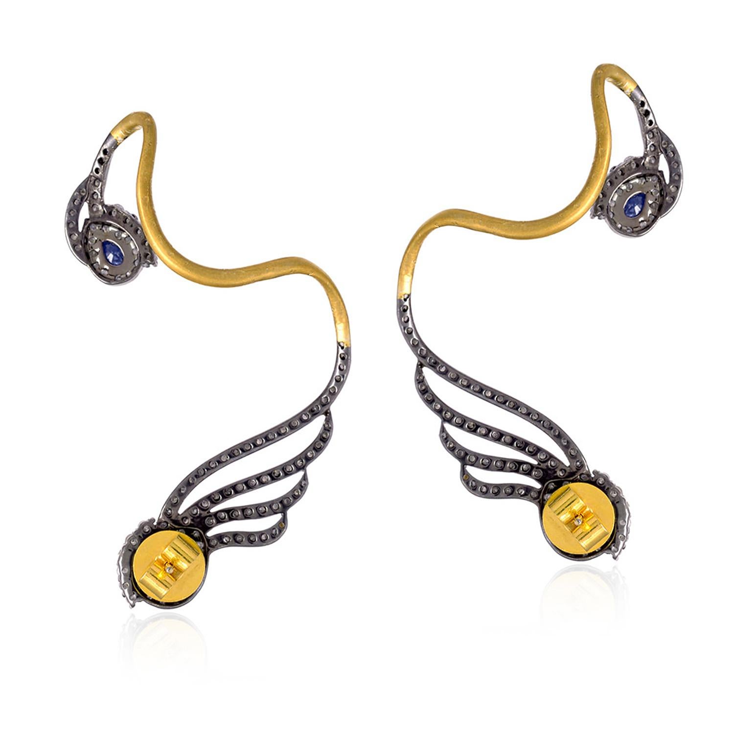These beautiful ear climbers are handmade in 18-karat gold & sterling silver. It is set in 2.8 carats blue sapphire and 1.8 carats of glimmering diamonds. Show off their unique style by sweeping your hair back.

FOLLOW  MEGHNA JEWELS storefront to
