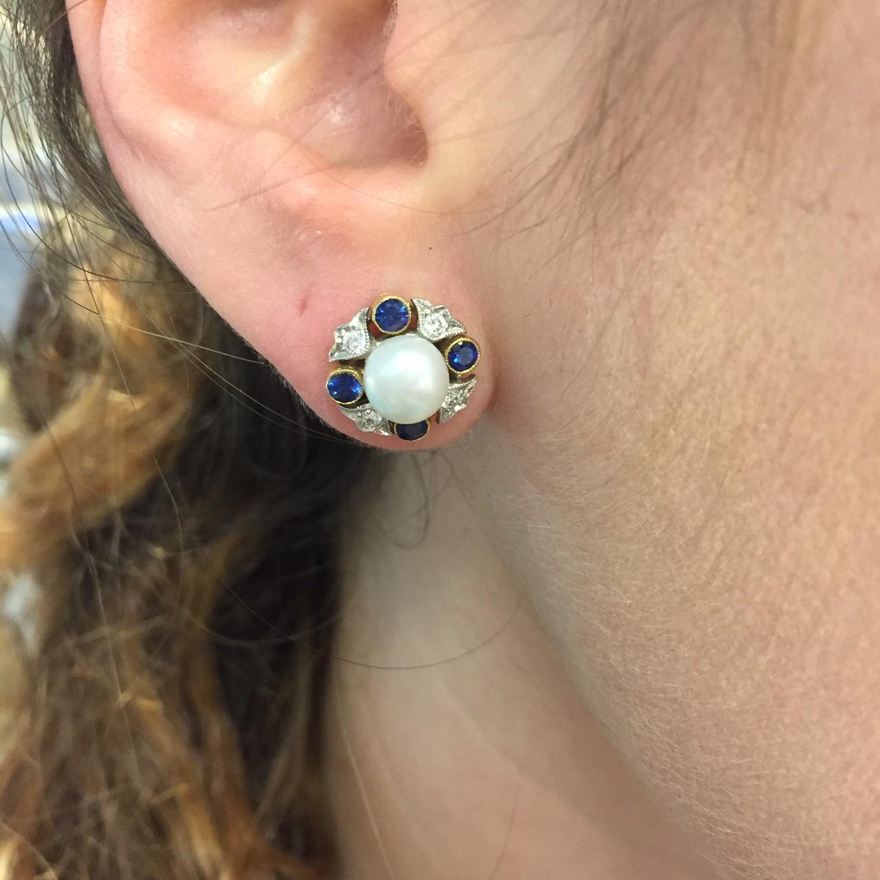 sapphire and diamond pearl earrings