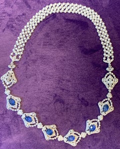 Sapphire, Diamond and Pearl Necklace