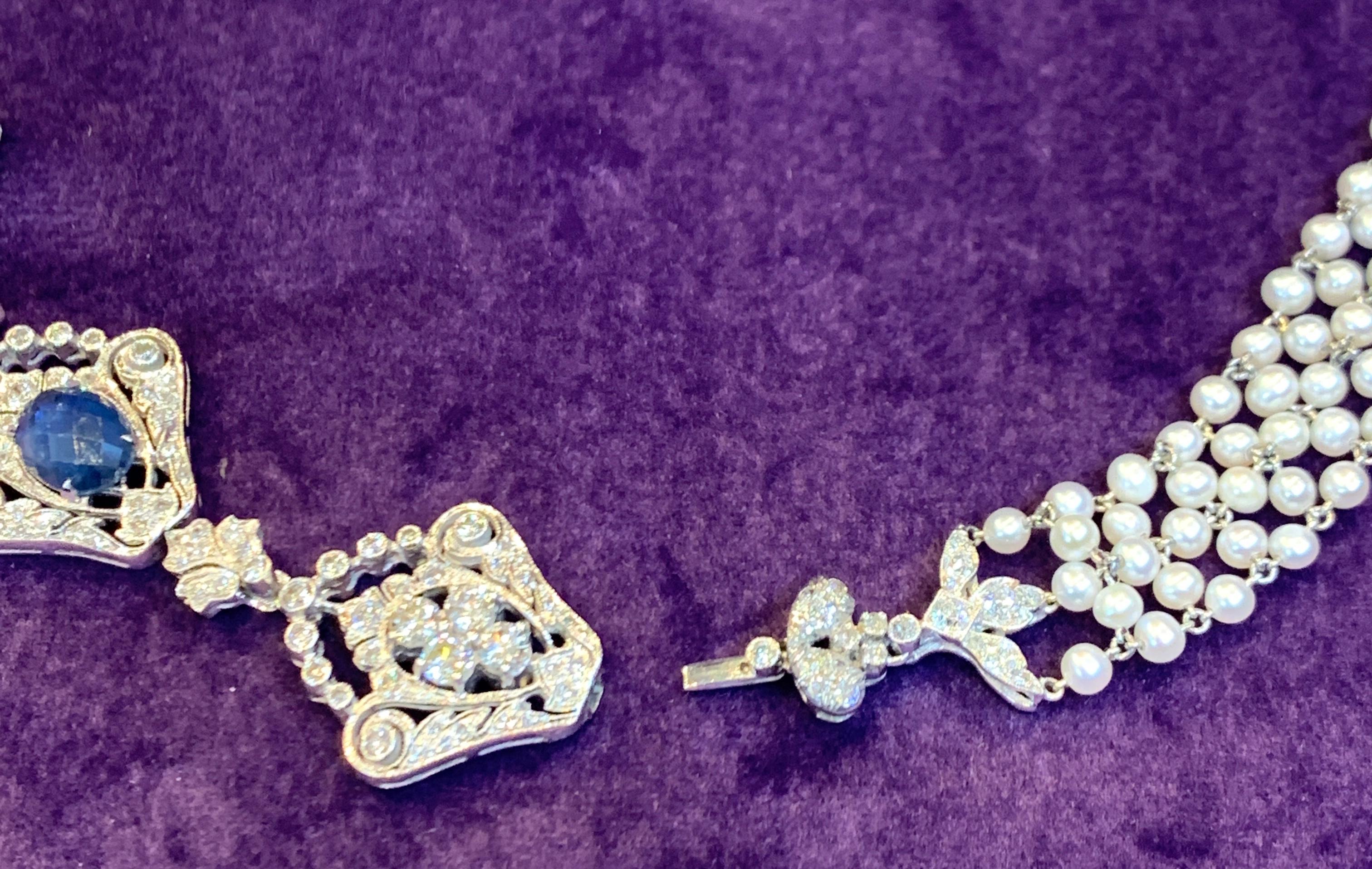 Taille cabochon Collier de saphir, diamants et perles en vente