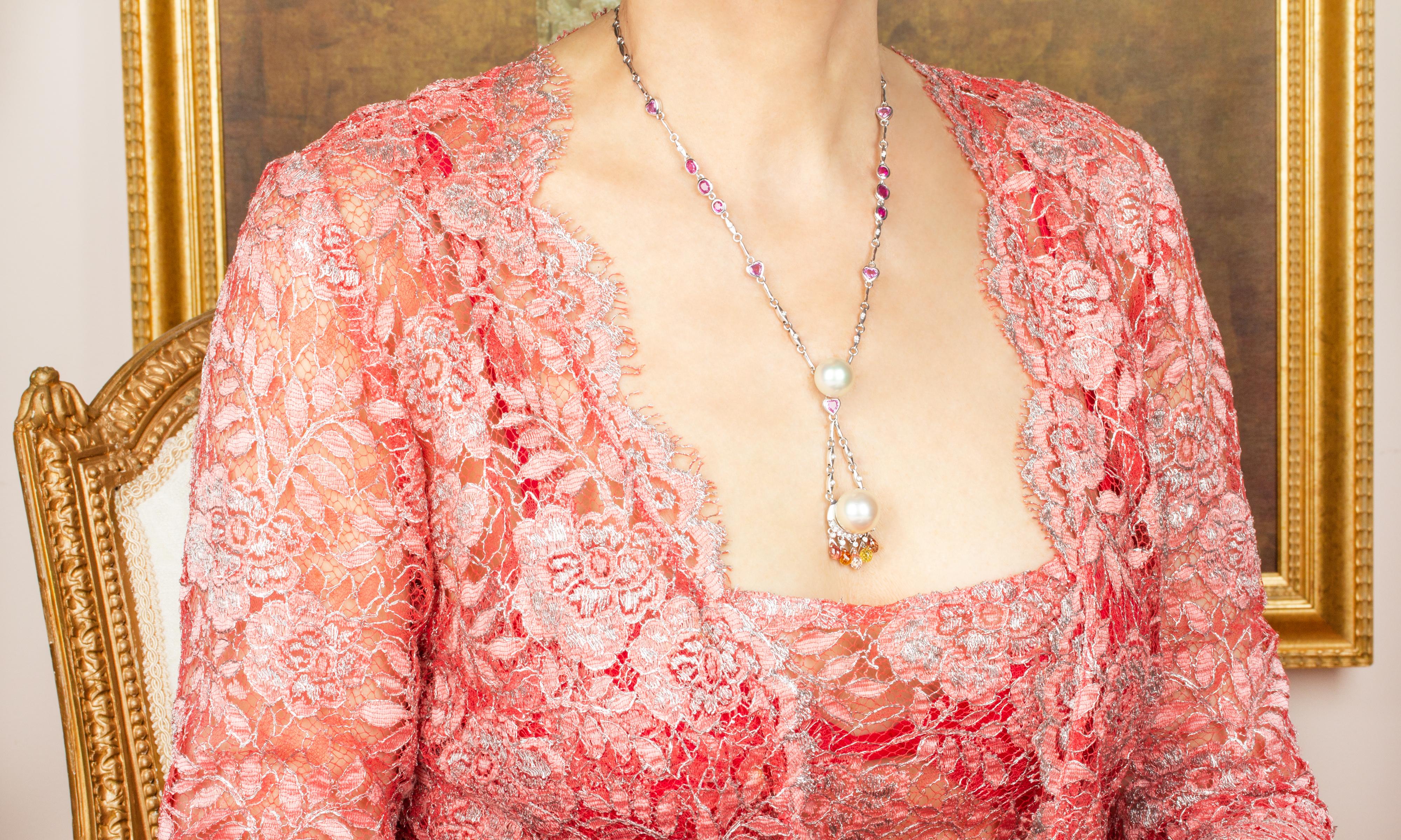 Collar Colgante Zafiro Diamante Perla Diseñado por Ella Gafter en venta 6