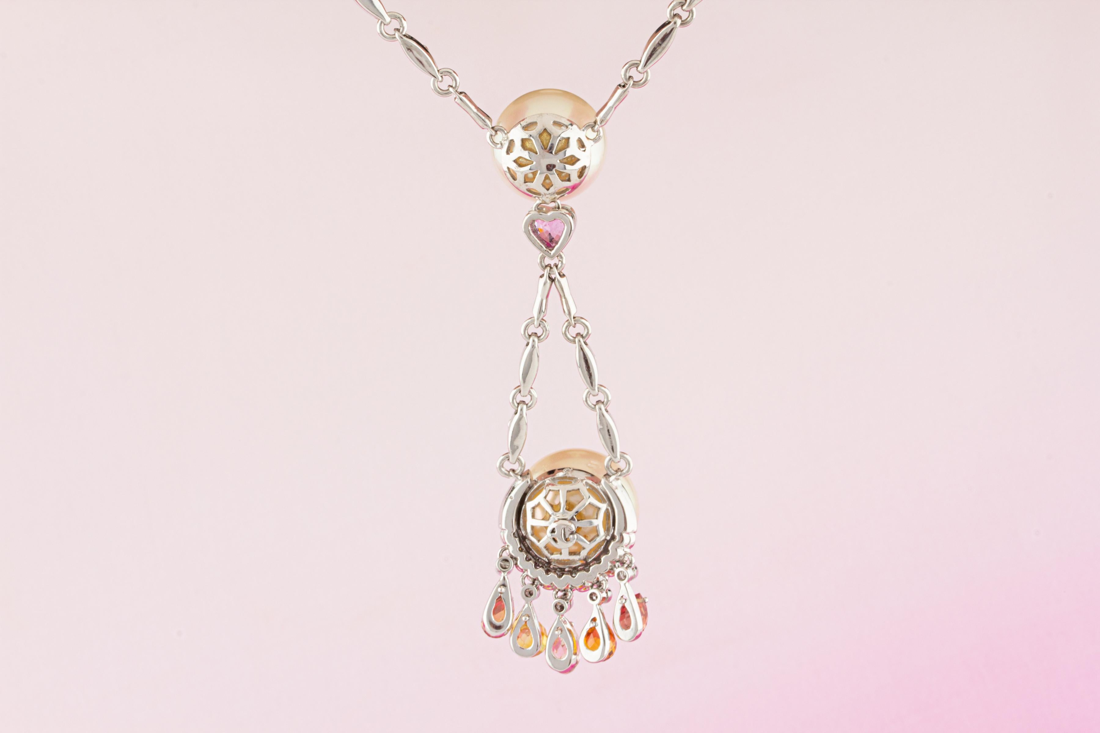 Collar Colgante Zafiro Diamante Perla Diseñado por Ella Gafter Corte Briolette en venta