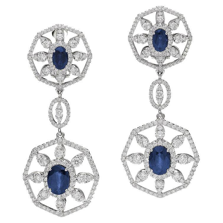 Sapphire Diamond Pendant Earrings For Sale