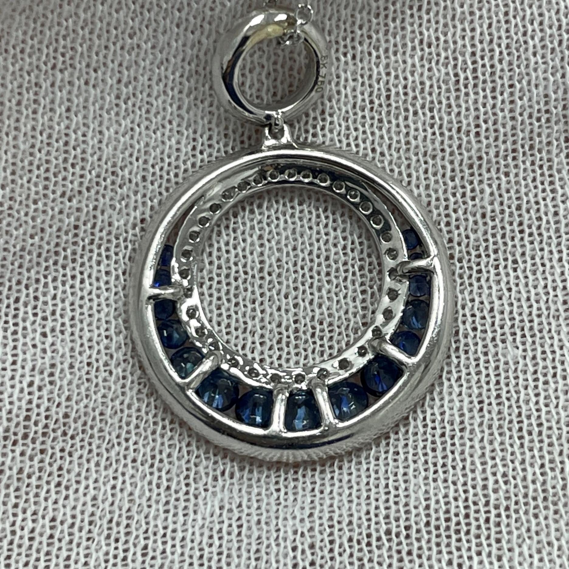 Brilliant Cut Sapphire & Diamond Pendant For Sale