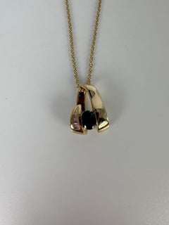 Sapphire Diamond Pendant Necklace 14 Karat Yellow Gold Art Deco Inspired Style