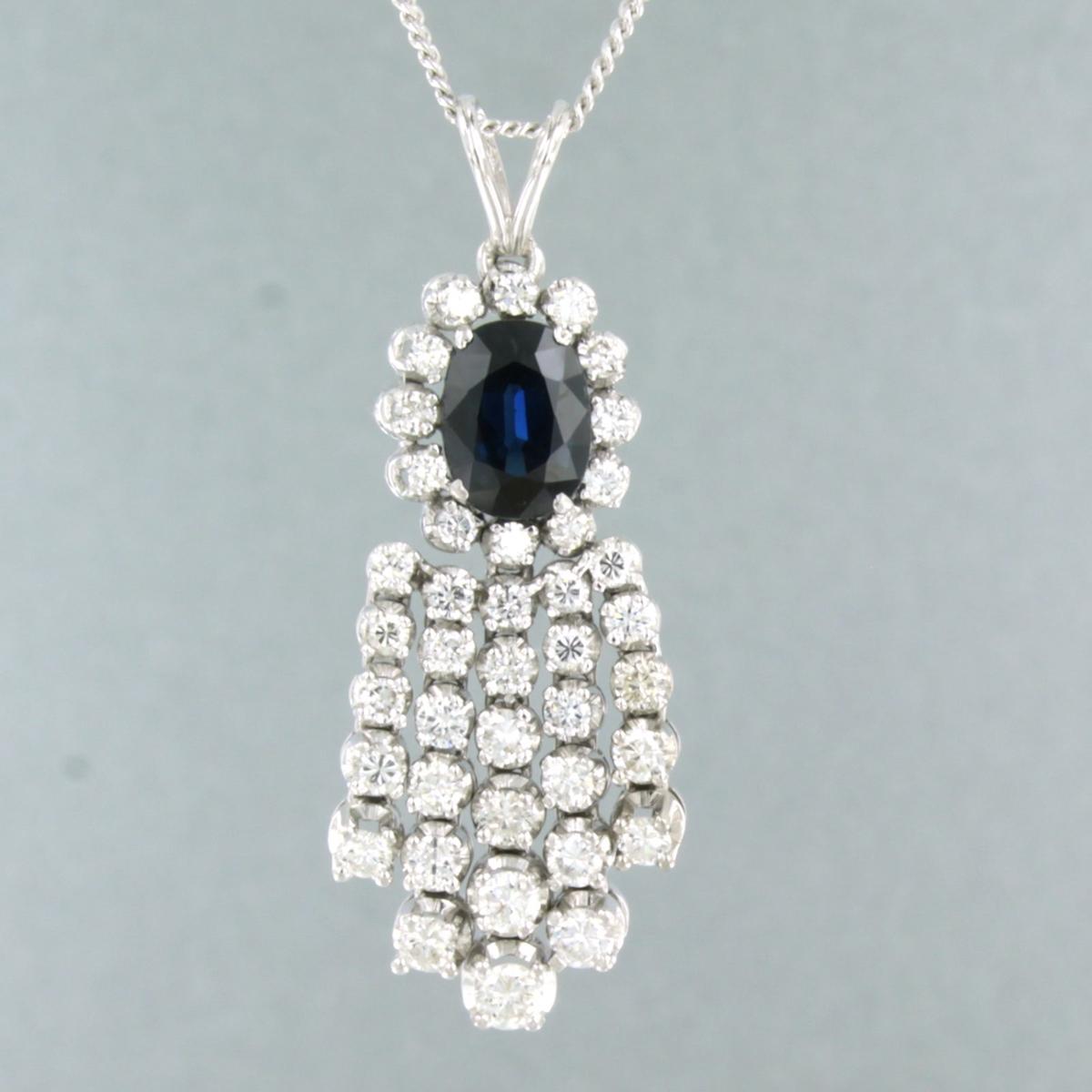 Modern Sapphire Diamond Pendant Necklace