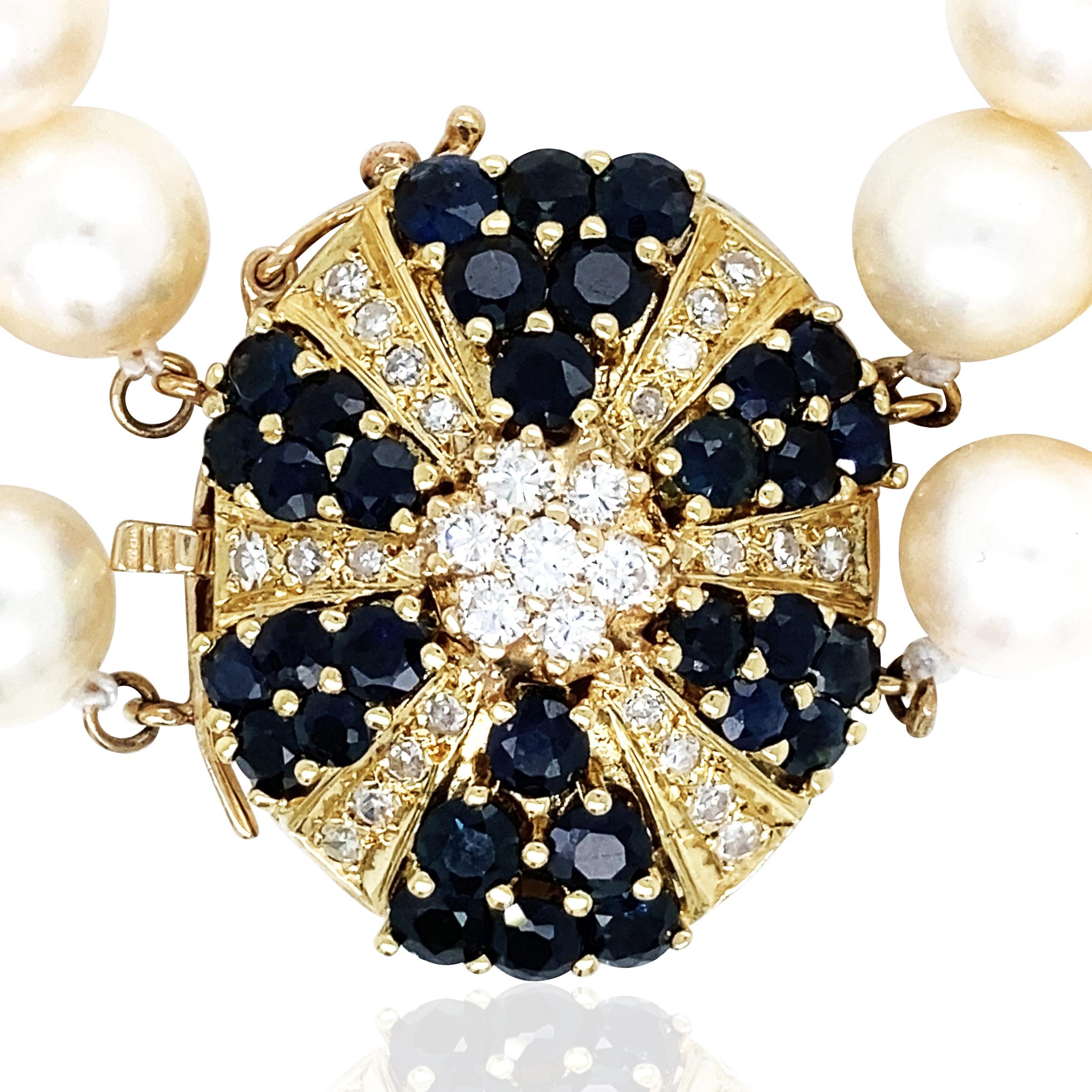 Women's or Men's Sapphire Diamond Pendant Pearl Bracelet For Sale