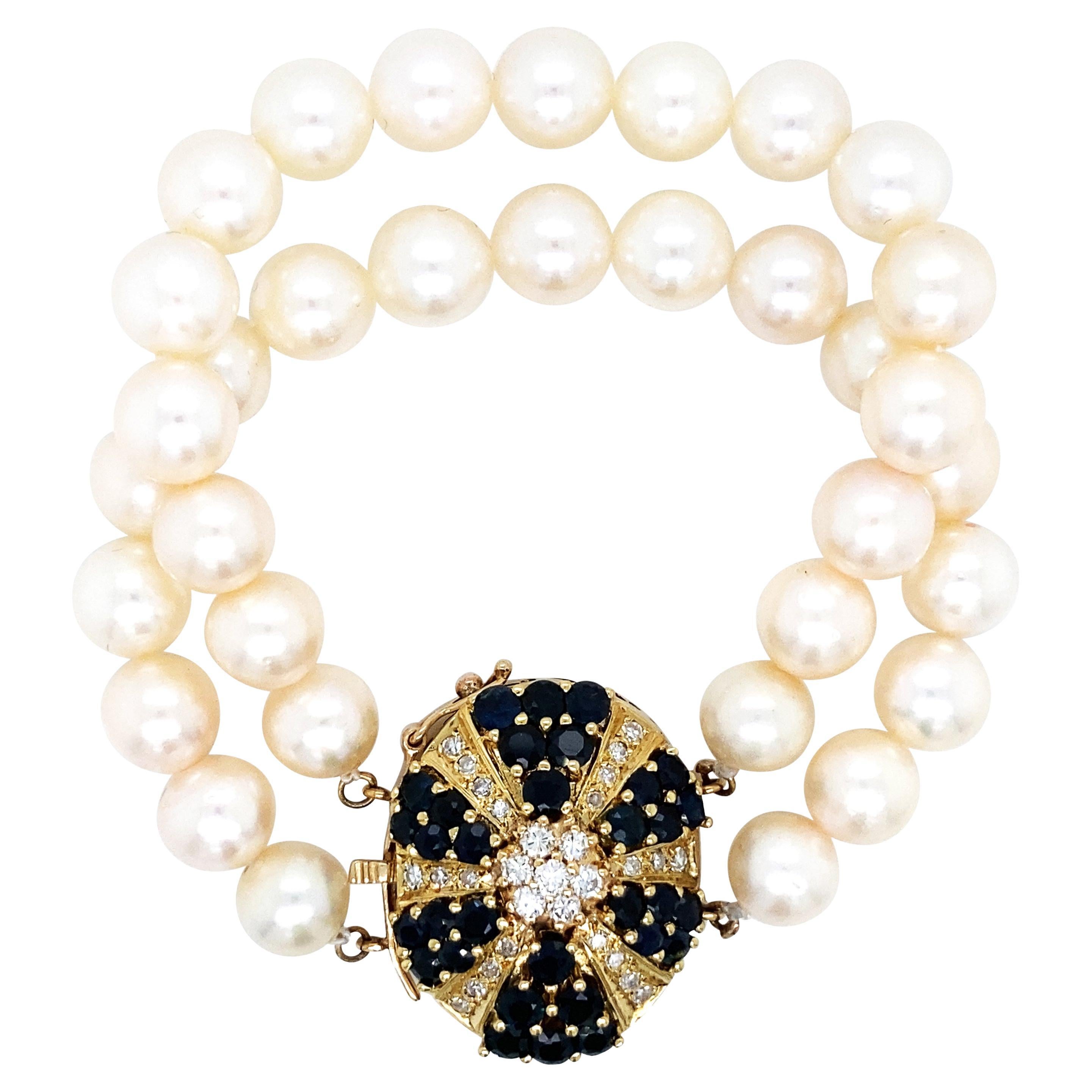 Sapphire Diamond Pendant Pearl Bracelet