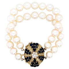 Sapphire Diamond Pendant Pearl Bracelet