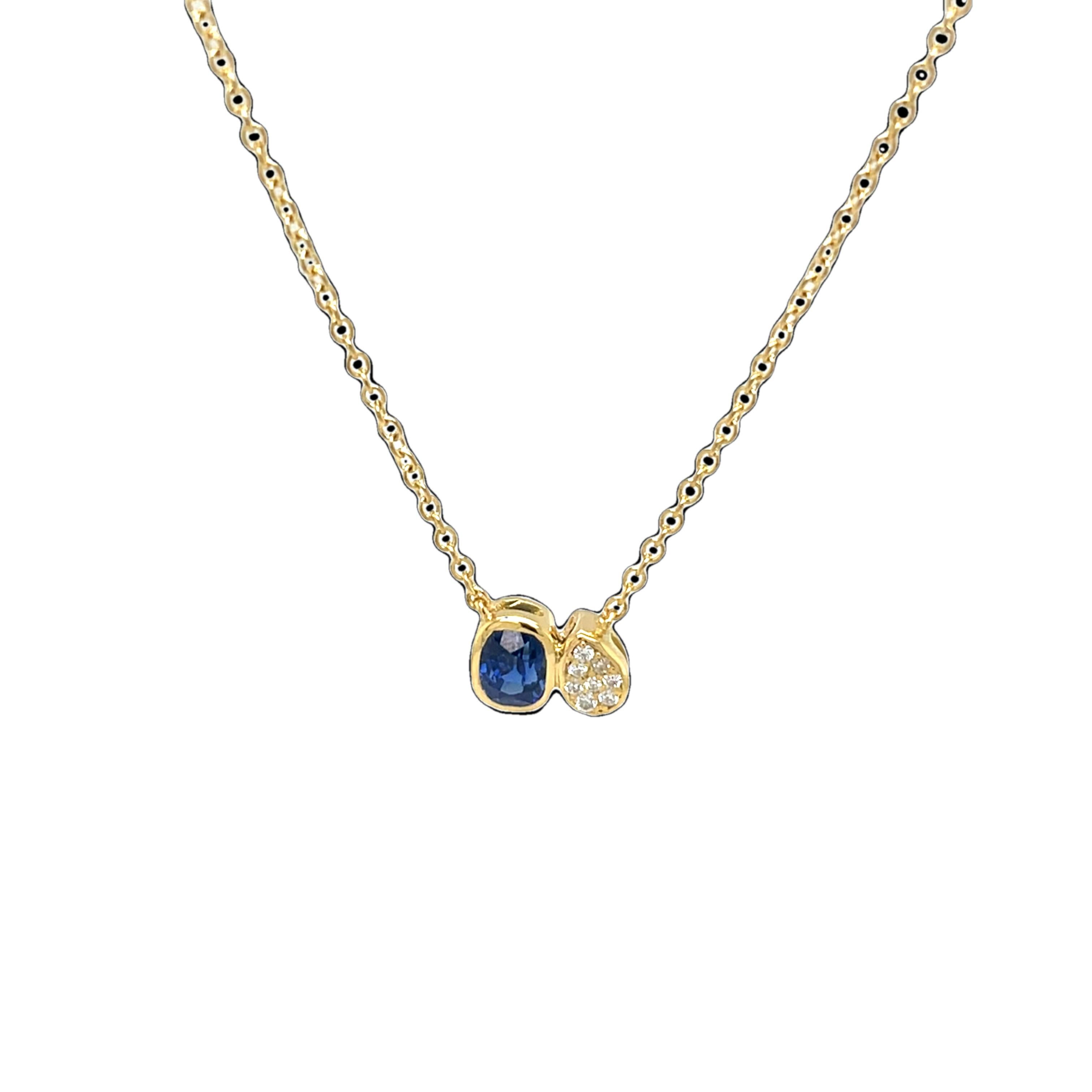 Pendentif saphir et diamant en or jaune 18ct, sur chaîne en or 18ct en vente 1
