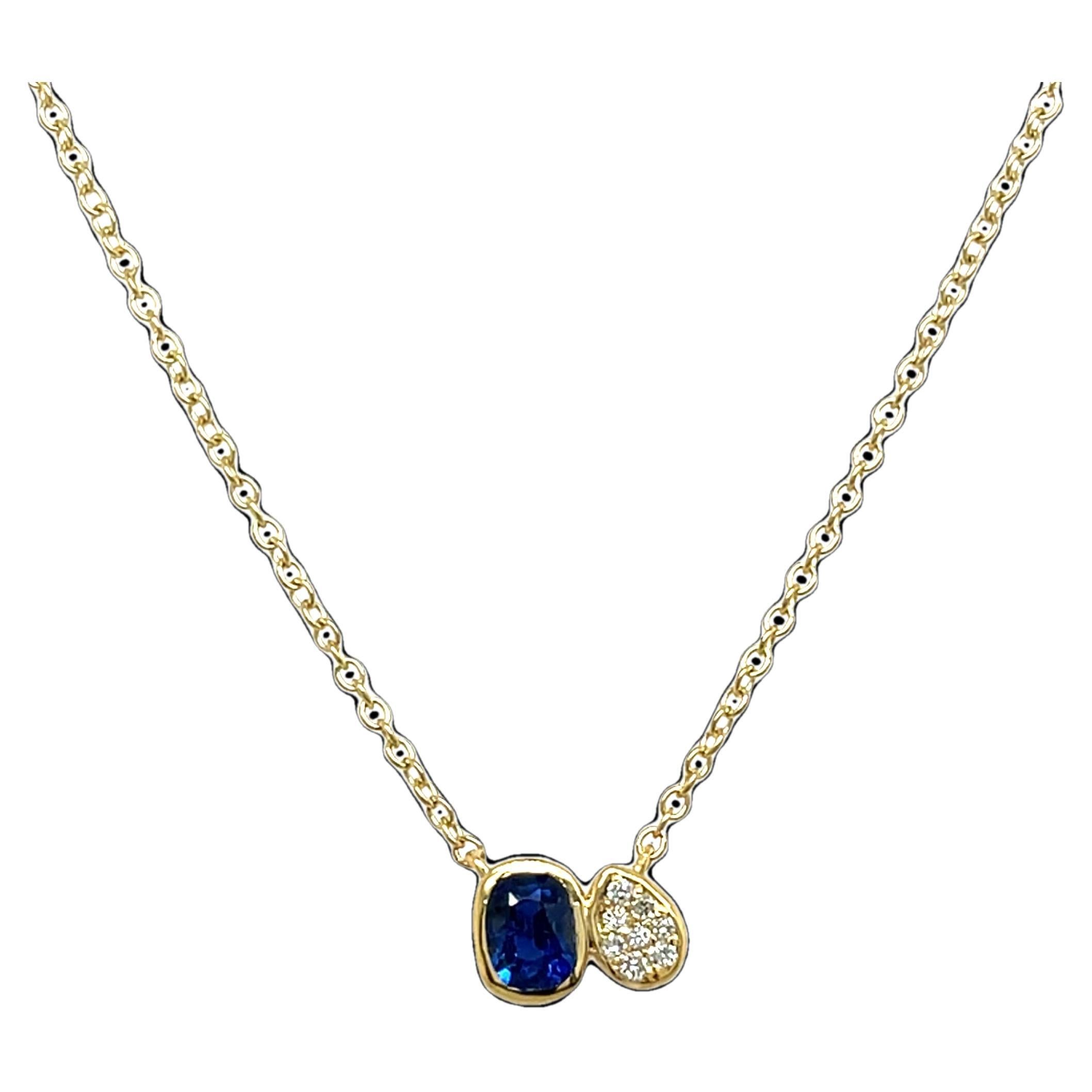 Sapphire & Diamond Pendant Set in 18ct Yellow Gold, On 18ct Gold Chain