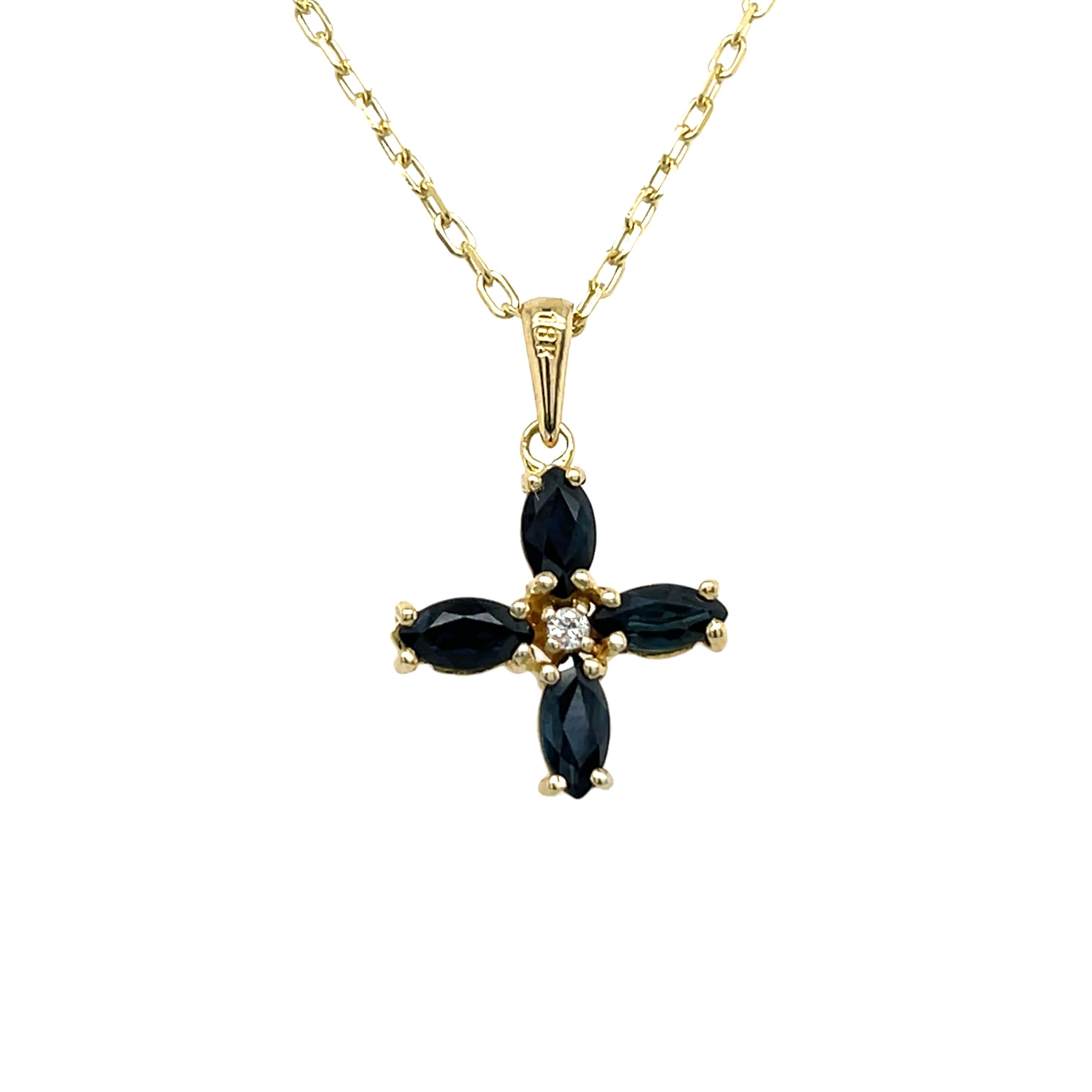 Pendentif en or jaune 18 carats serti de saphirs et de diamants, sur chaîne 9 carats Excellent état - En vente à London, GB