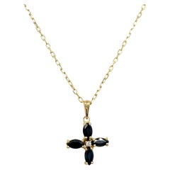 Sapphire & Diamond Pendant Set in 18ct Yellow Gold, On 9ct Chain