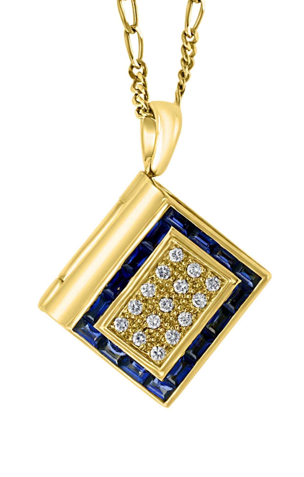 Sapphire & Diamond Photo Frame Book Pendant 8 Mother of Pearl Leaves 18K Gold For Sale 12