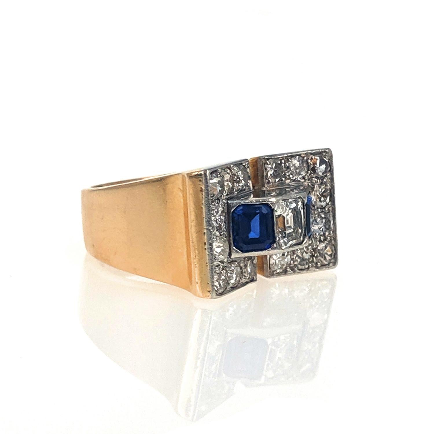Retro Sapphire Diamond Platinum Gold Ring In Good Condition In New York, NY